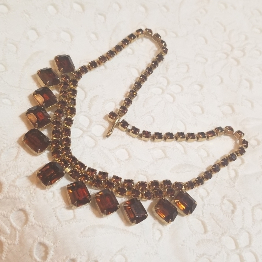 𝅺VTG Brown Topaz Rhinestone Choker Necklace - Picture 3 of 6